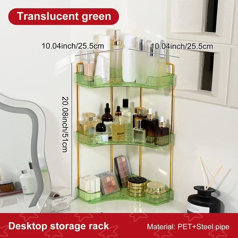 3-Tier Corner Bathroom Counter Organizer Makeup Cosmetic Storage, Tool-Free Installation Acrylic Vanity Shelf, Countertop Storag Oasis Select green
