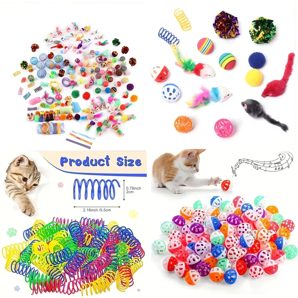 56pcs/28pcs/14pcs Kitten Toys Variety Pack-Pet Cat Toys Combination Set Cat Toy Funny Cat Stick Mouse Bell Ball Cat Supplies Oasis Select