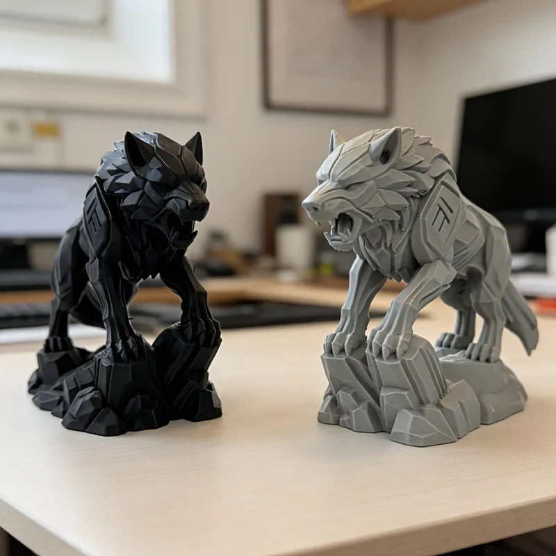 Geometric Black Wolf Figurine - Abstract Faceted Wolf Sculpture Modern Predator Statue for Desk Home Decor Gift Oasis Select