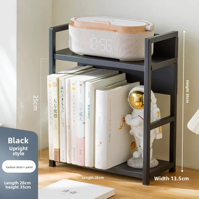 Bookshelf Simple desk shelf Children's combination book Desktop storage Student dormitory small bookcase Simple and modern Oasis Select Black Upright