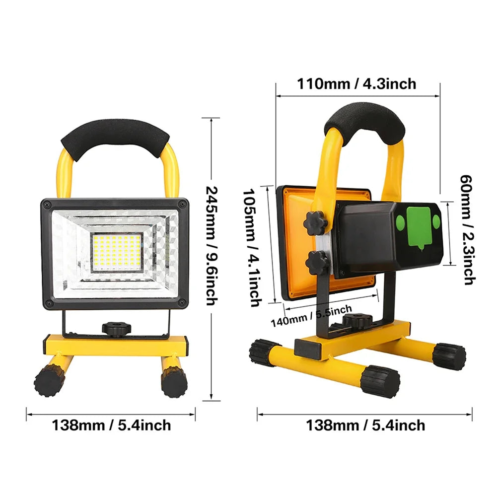 30W LED Portable Rechargeable Floodlight Waterproof Spotlight Battery Powered Searchlight Outdoor Work Lamp Camping Lantern Oasis Select