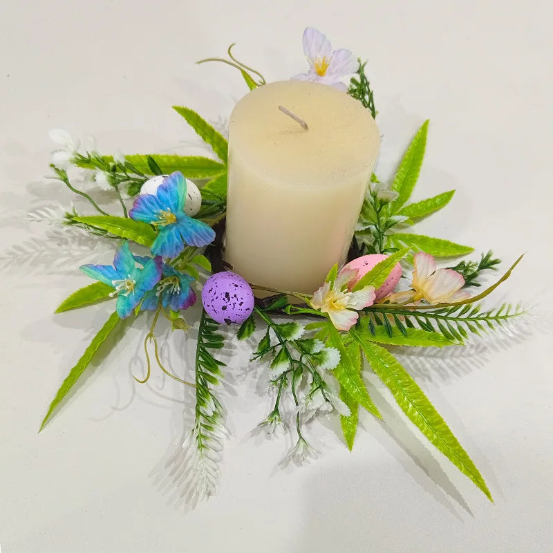 Easter Egg Flower Wreath Artificial Flowers Butterfly Candlestick Wreaths Garland Candle Holder Ring Table Home Party Decoration Oasis Select Style 1