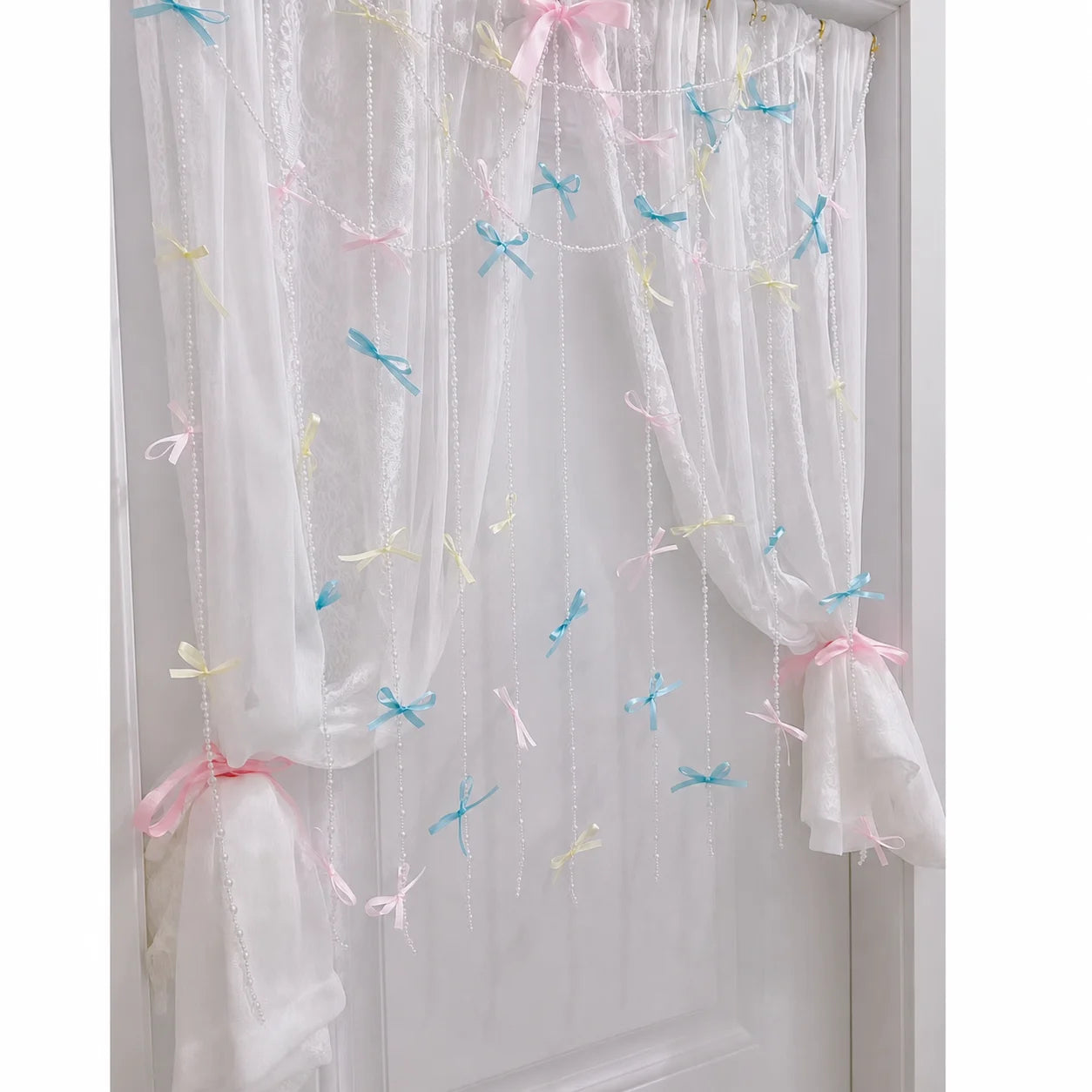 Dreamy Hanging Curtain Sweet Ballet Bow Curtain Bow Acrylic Curtain Elegant For Bedroom Doorway Store Window Decoration Entryway Oasis Select Pink Blue Cream