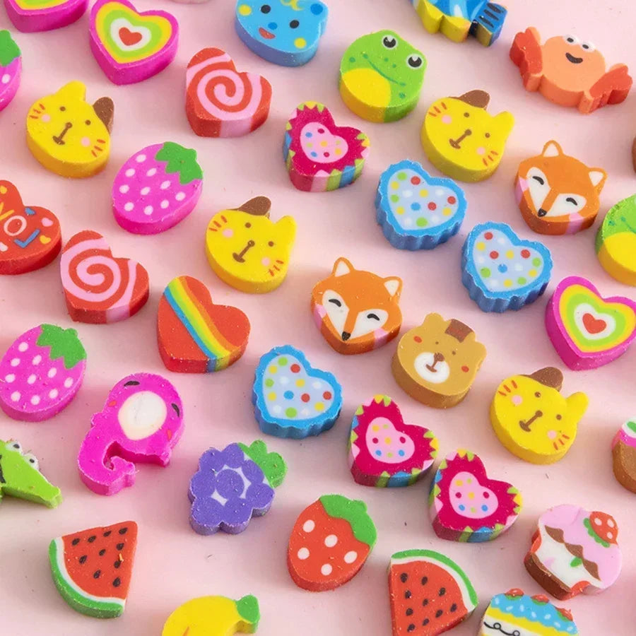 20-200pcs Mini Erasers Fruit Animal Number Cake Heart Designs School Supplies Graduation Gifts Classroom Prizes Birthday Oasis Select