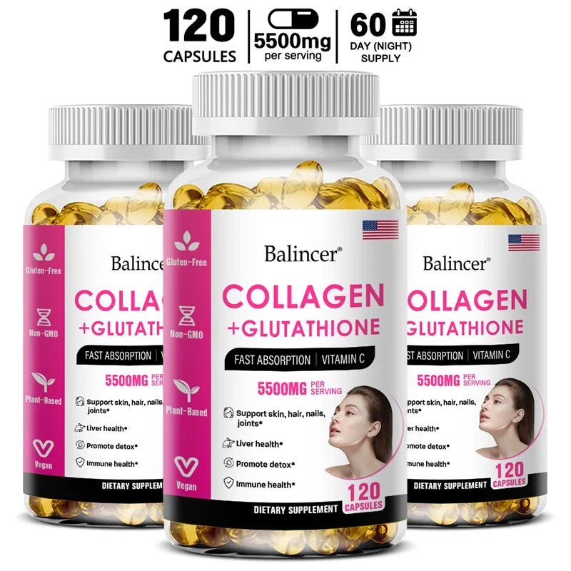 Glutathione Collagen Supplement, Antioxidant Whitening Capsules, Skin Health Deep Nourishment Skin Oasis Select 120 count-3 bottle
