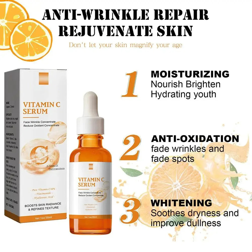Vitamin C Wrinkle Remover Face Serum Lifting Firming Fade Fine Lines Anti-aging Essence Whitening Brighten Nourish Skin Care Oasis Select
