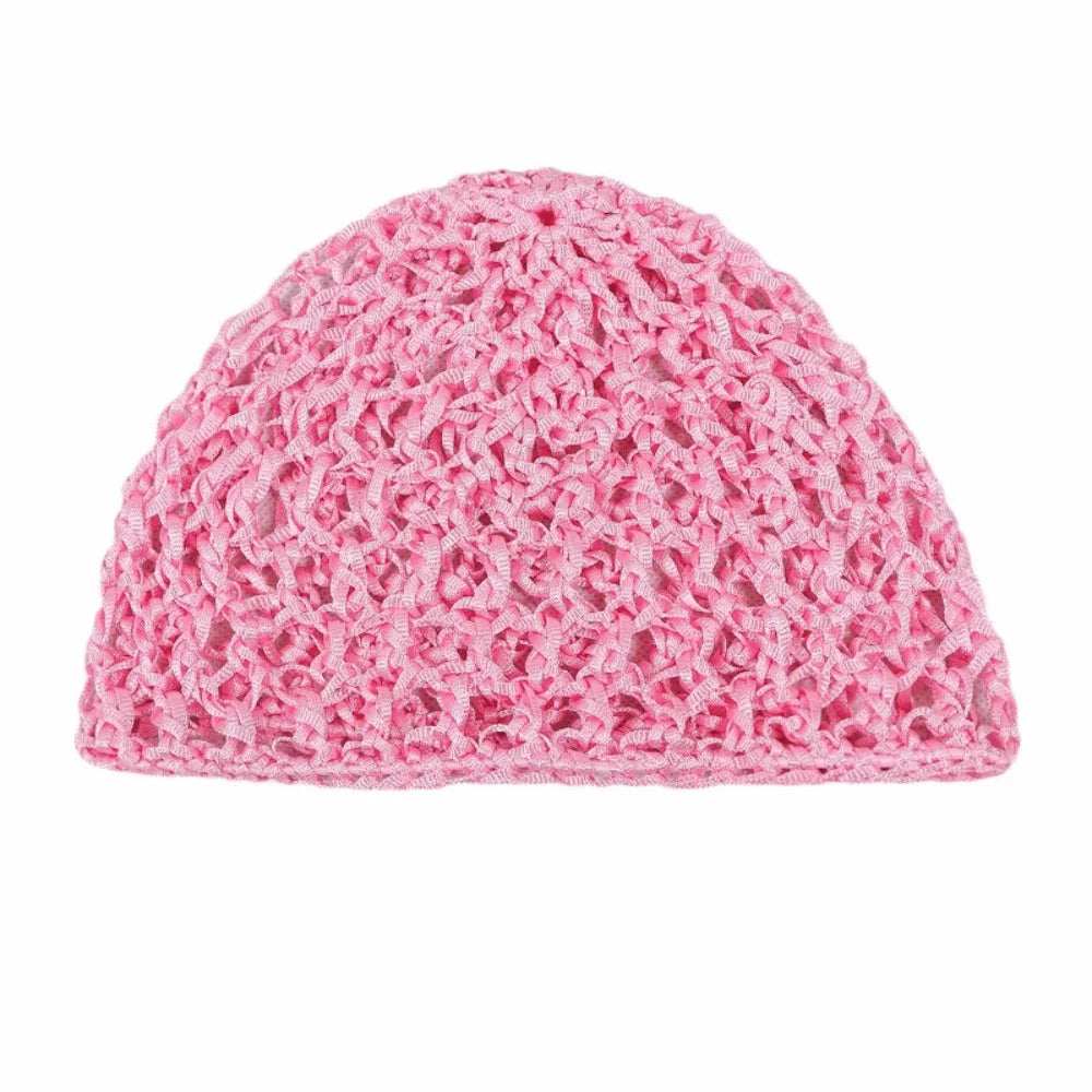 Simple Breathable Hair Net Cap Crochet Cap Comfortable Wig Caps Hollowout Mesh Turban Hat for Women Oasis Select Pink