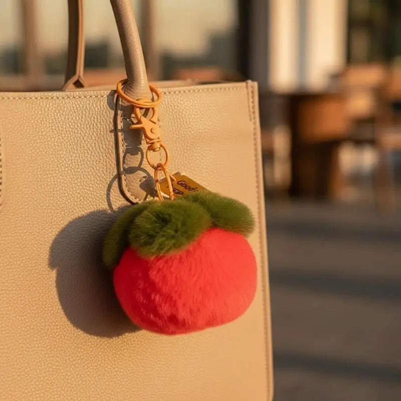 "Good Persimmon Happens" Plush Persimmon Keychain Cute Fruit Bag Charm Pendant for Backpack Gift Lucky Charm Pendant Oasis Select