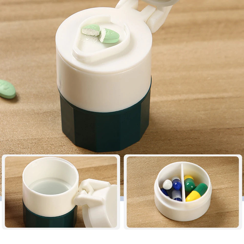 4-in-1 Portable Pill Case with Cutter, Grinder & Storage