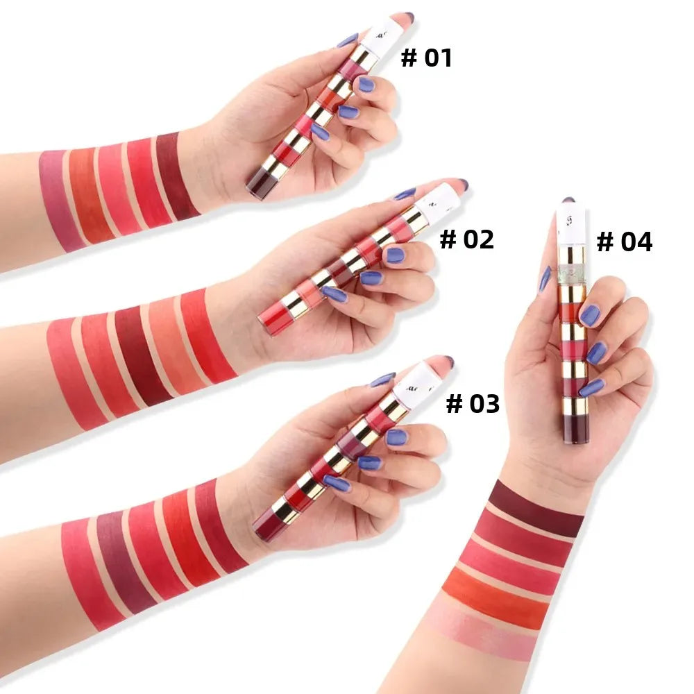 CmaaDu 5-in-1 Matte Lip Gloss Set – 5 Colors, Waterproof Vegan
