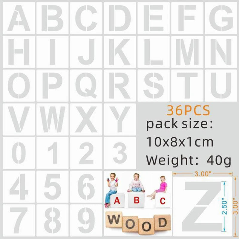 36pcs Alphabet Template Numbers Art Craft Templates Reusable Plastic Word Stickers DIY Painting Word Templates Multiple Sizes Oasis Select 2.5 inch