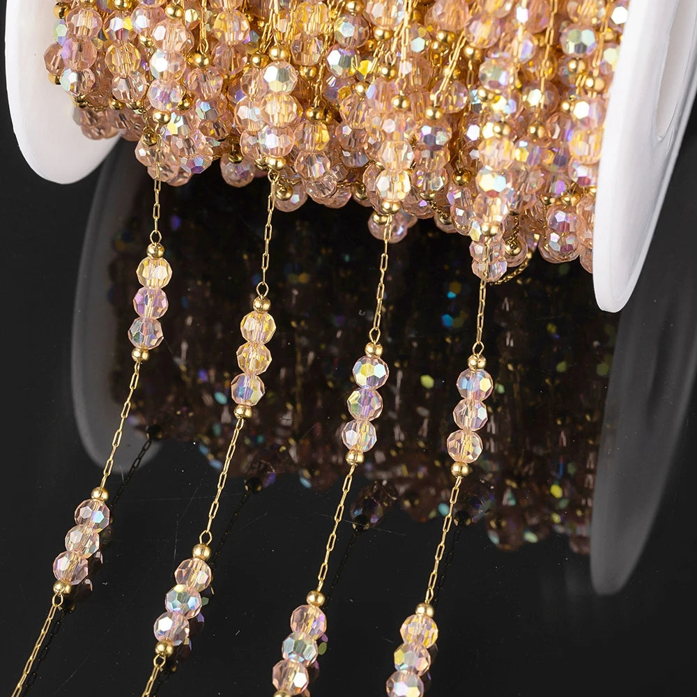 1Meter Stainless Steel Colorful Crystal Beading Chain for DIY Handmade Necklaces Bracelets Jewelry Making Supplies Accessories Oasis Select Pink