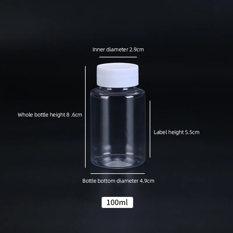 15ml/20ml/30ml/100ml Plastic PET Clear Empty Seal Bottles Solid Powder Medicine Pill Vial Container Reagent Packing Bottle Oasis Select 100ml