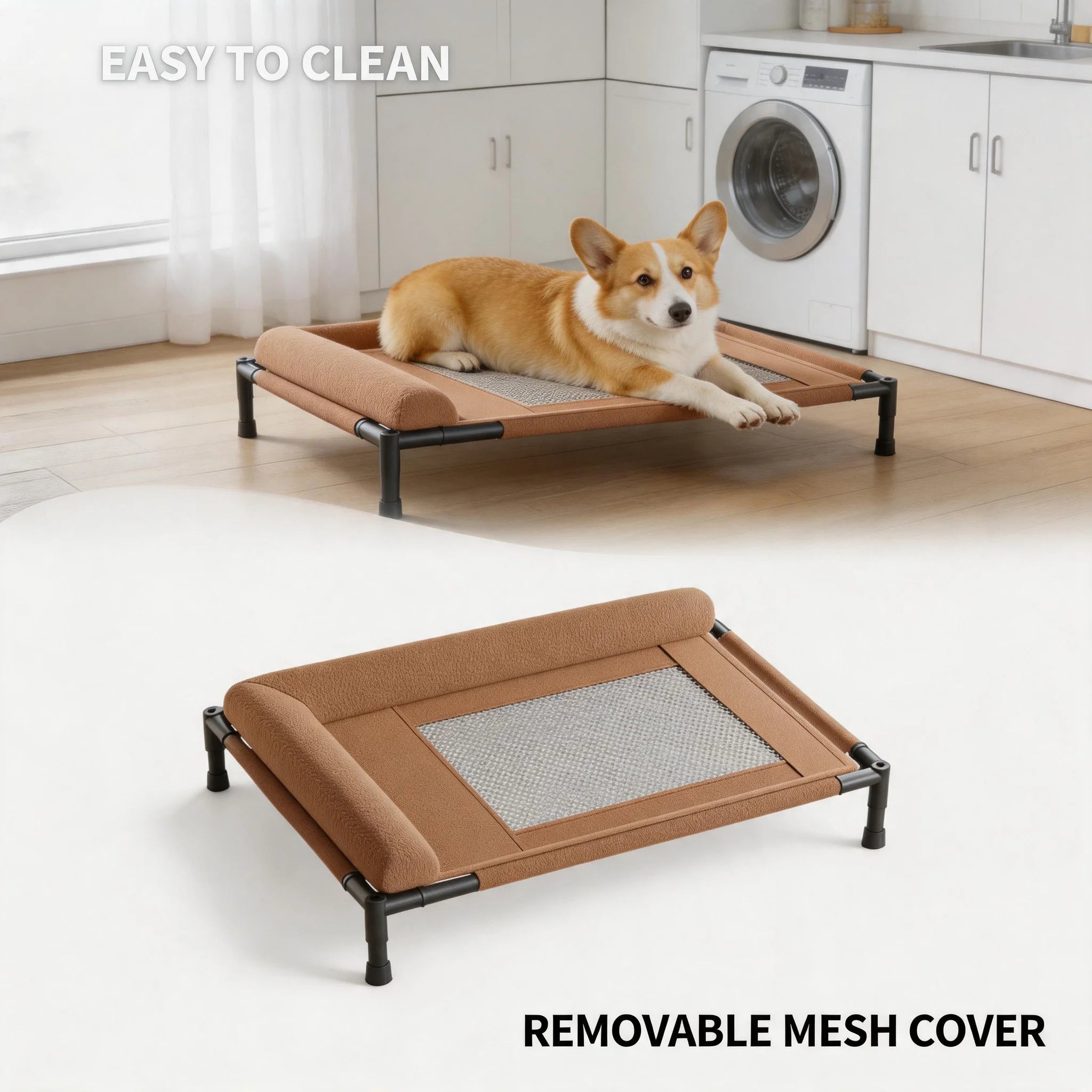 Easy Assembly Sturdy Frame Raised Mesh Medium Large Cat Dog Off-the-ground Pet Bed Removable Washable Moisture-proof Sofa Oasis Select