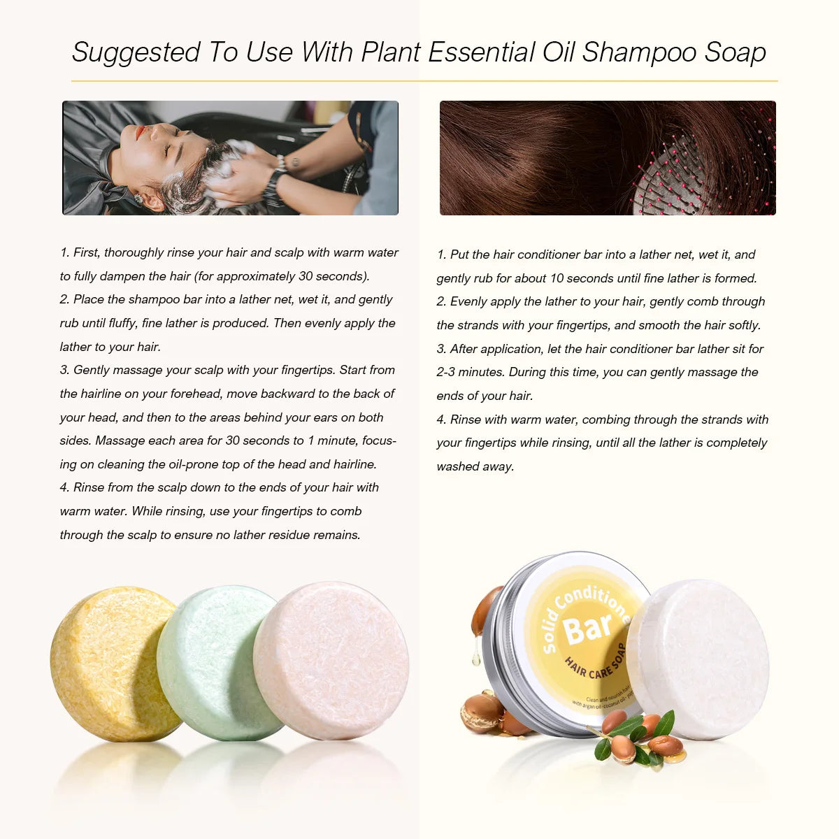 Plant Essential Oil Hair Conditioner Soap Rich in Argan Oil Coconut Oil Jojoba Oil Deep Hair Care Soap Used with Shampoo Soap Oasis Select