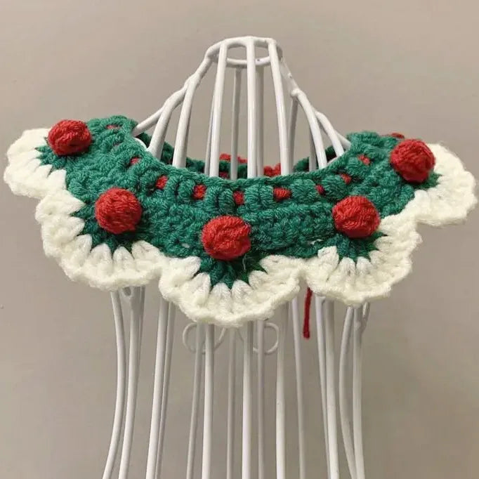 Cat Scarf Dog Bib Snow White Knitted Pet Accessories Collar Wool Collar Flower Bow Tie Dog Saliva Towel Oasis Select Christmas color size