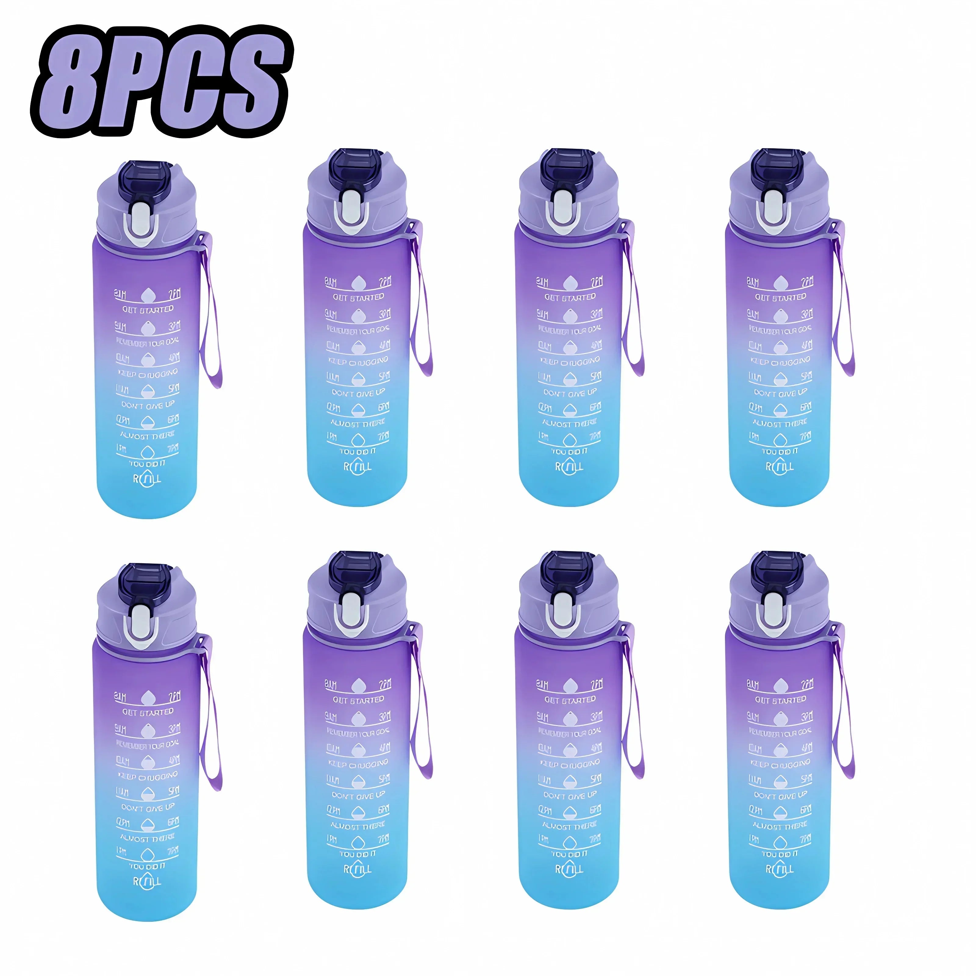 900ml Sports Water Bottle High Temperature Resistant Graduated Straw Cup Rainbow Frosted Progressive Color Water Cup Plastic Cup Oasis Select Purple 8PCS 900ml