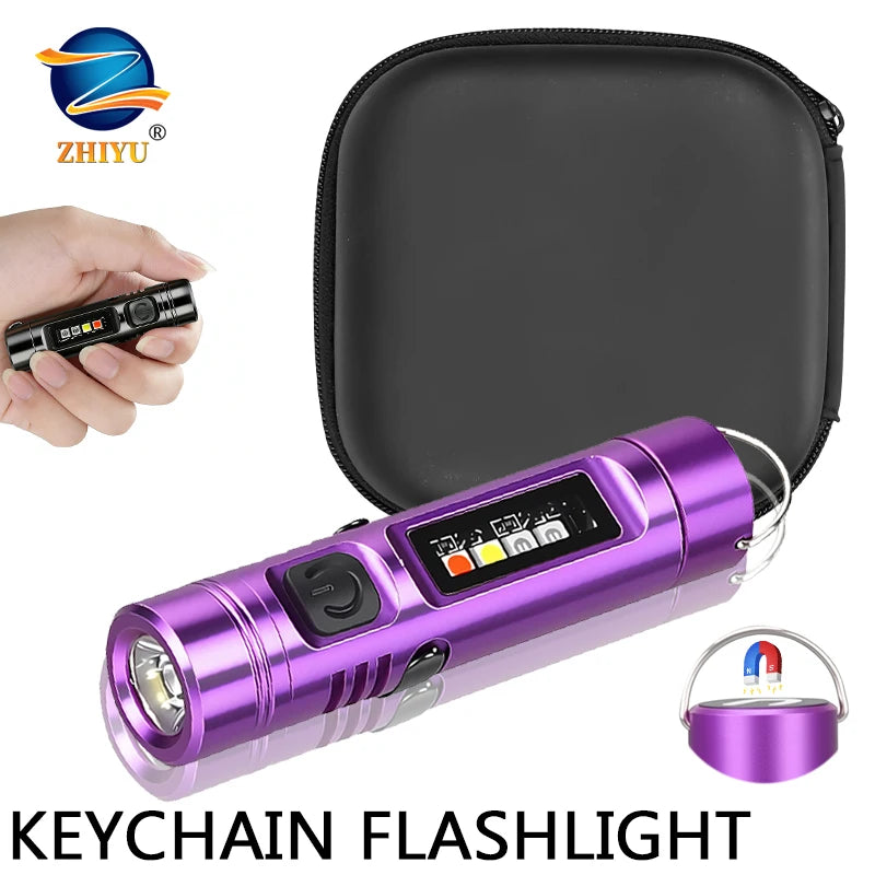 Mini LED Keychain Flashlight USB Rechargeable – 9 Modes, UV