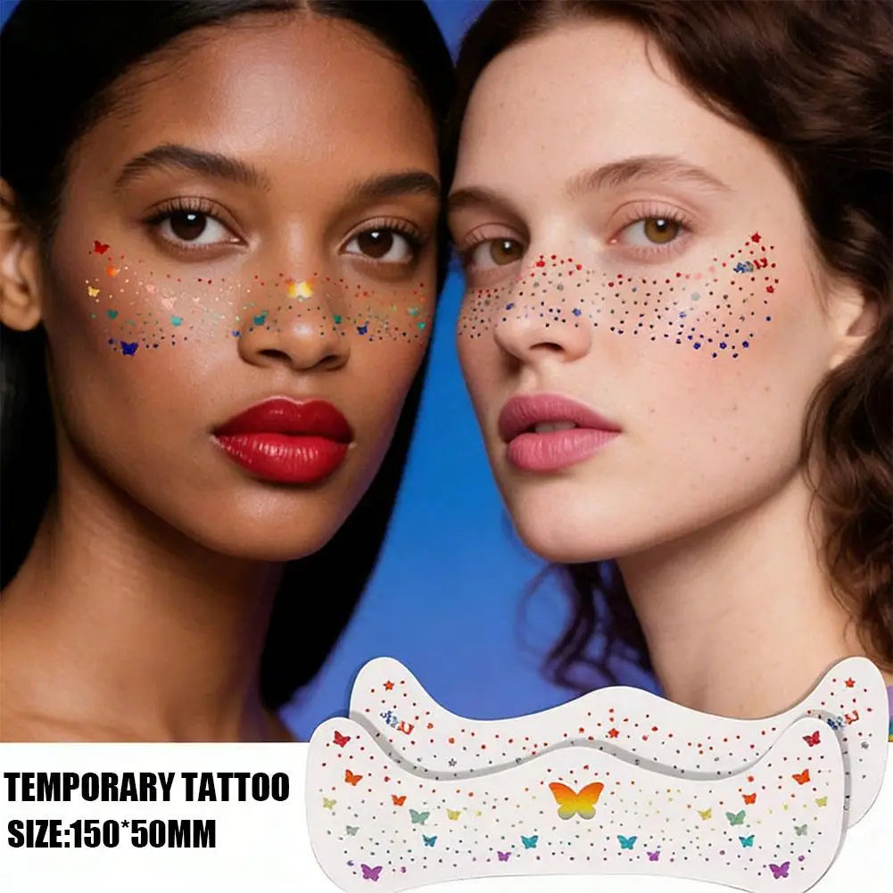 4th of July Glitter Face Tattoos – 2Pcs Patriotic Freckle Stickers Temporary Face Tattoos Oasis Select