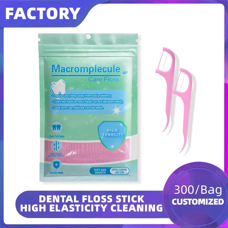 300pcs Mint Adult Dental Floss Sticks - Ultra-Fine Flosser Home Set - Portable Toothpick Thread Dental Floss Box Oasis Select 300pc Strawberry