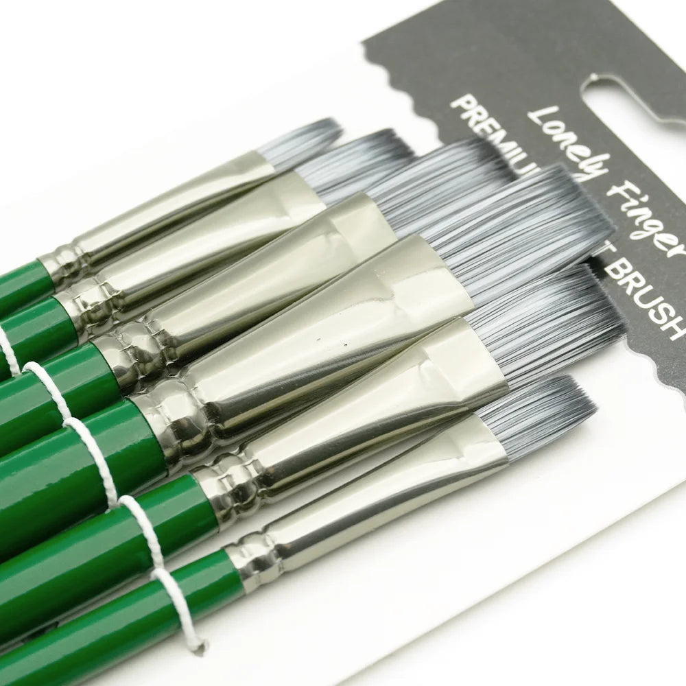 Professional Nylon Hair Artist Brushes,6/24pcs Acrylic Paint Brush Set With Round,Flat,Angle,Filbert Tips for Oil Watercolor Gou Oasis Select 6 Green Flat