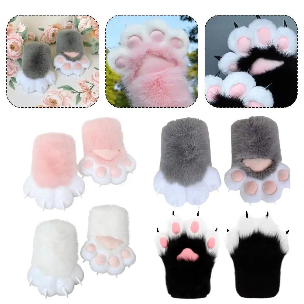 Cartoon Cosplay Furry Cat Paw Mittens Kawaii Squeaky Kigurumi Fursuit Thicken Warm Plush Cat Claw Gloves Gifts Oasis Select