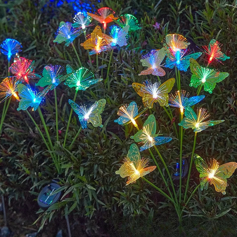 Solar Fiber Optic Butterfly Lights Outdoor Courtyard Waterproof Ground Plug Lawn Lights Villa Decorative Atmosphere Color Lights Oasis Select