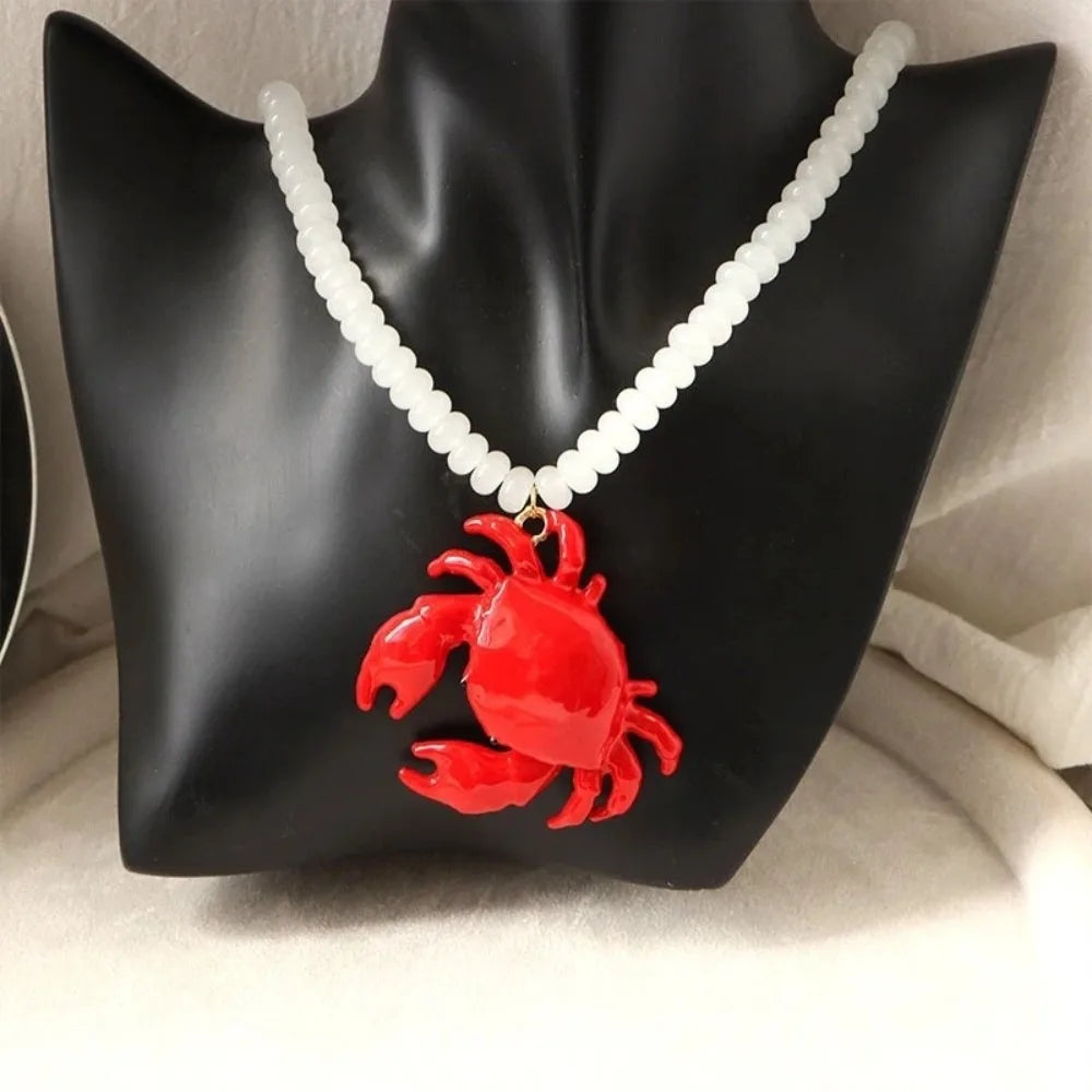 New Beaded Pendant Crab Necklace Childishness Design Enamel Crab Handmade Necklace Boho Style Boho Necklace Summer Accessory Oasis Select