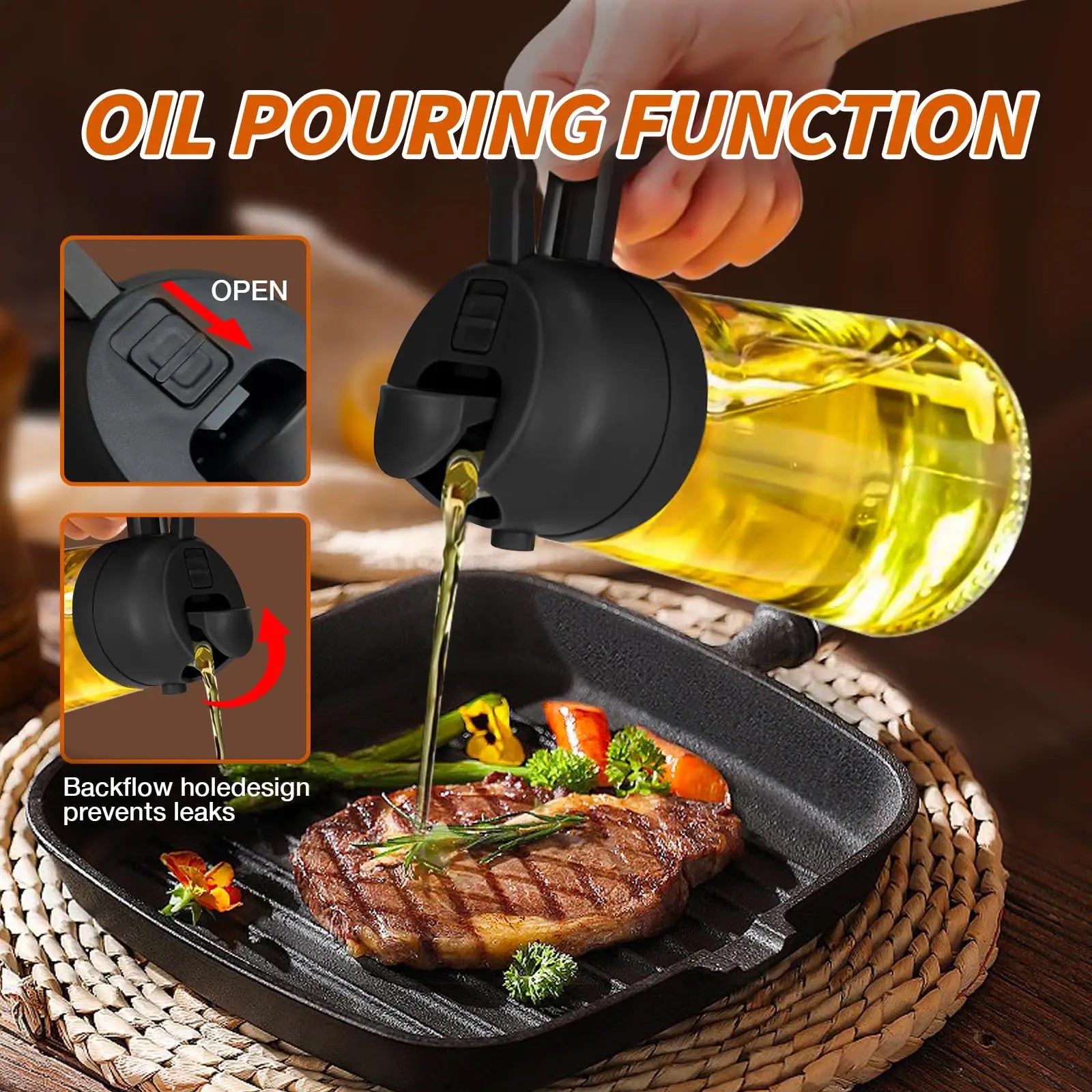 1pc Oil Dispenser Bottle for Kitchen,2 in 1 Olive Oil Dispenser and Oil Sprayer,Oil Spray Bottle 470ML/ 16OZ for Cooking, Kitche Oasis Select