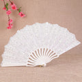 Little Flower Rose Folding Fan Ancient Style Held Dance Fans Party Wedding Prom Dancing Summer Fan Accessories Oasis Select White-1pc