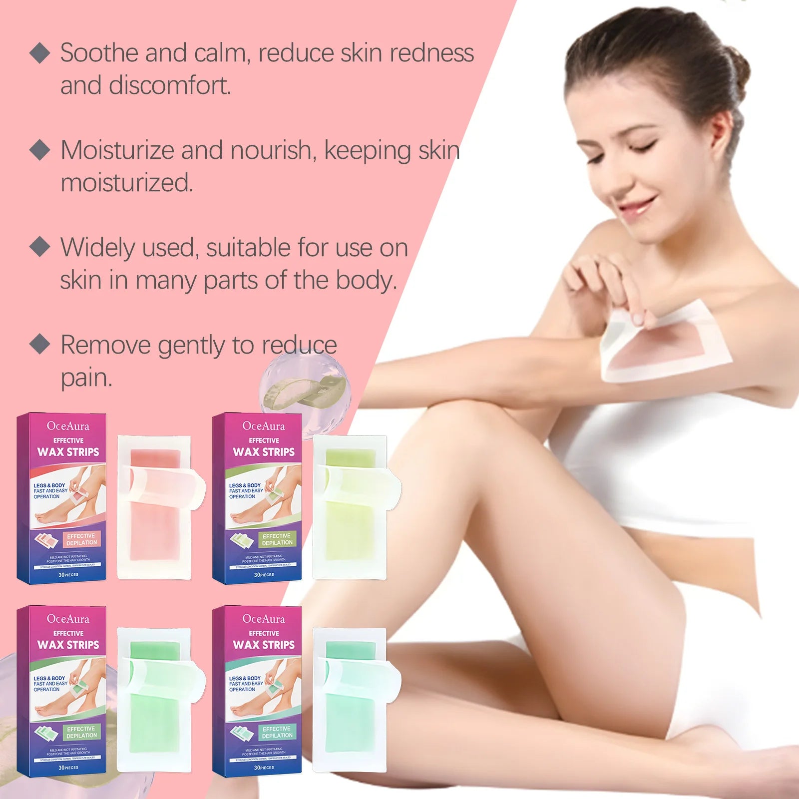 Hair Removal Wax Strip Professional Depilatory Cold Wax Strip Long Lasting Smooth Effective Gentle Body Facial Depilatory Oasis Select