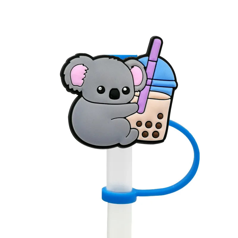 8mm/0.32in Straw Cover Cap Silicone Cute Animals Milk Tea Straw Protector Cover Straw Tip Topper for Stanley 30&40oz Tumbler Oasis Select Style 7