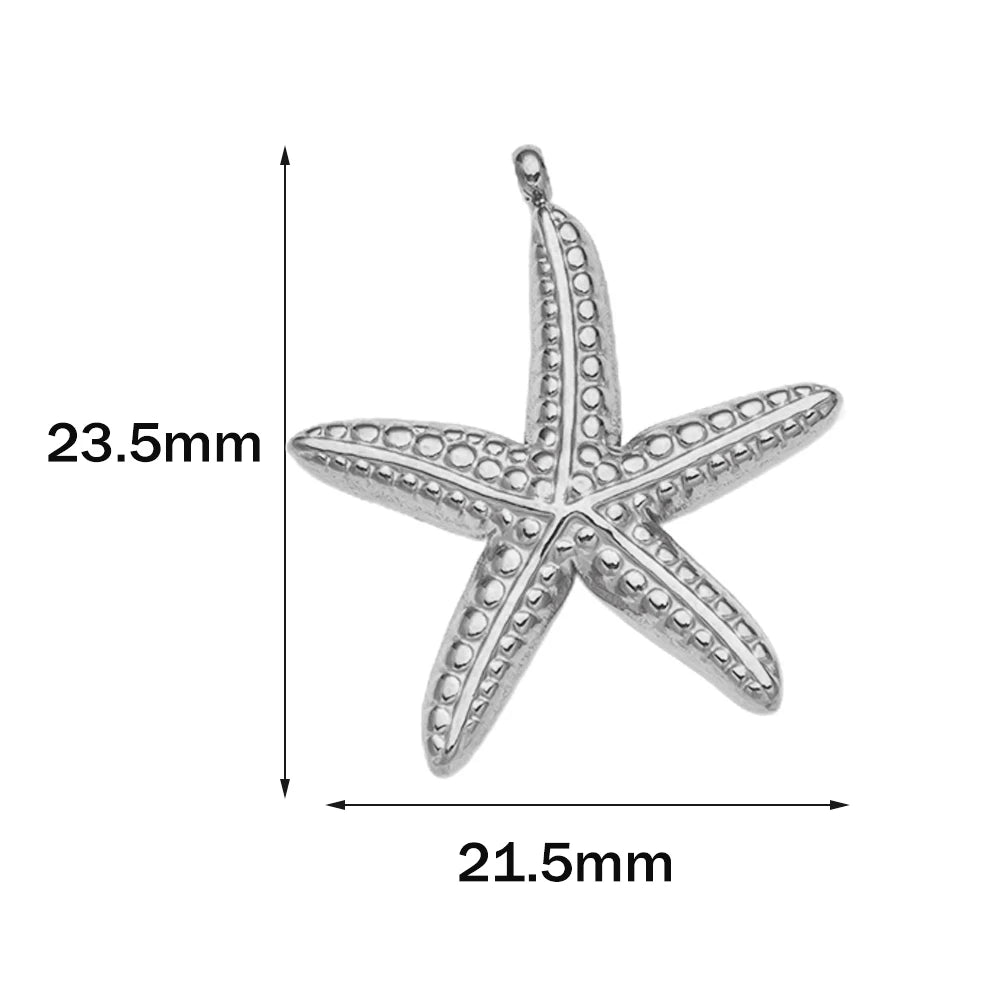 5pcs Stainless Steel Starfish Charms Shell Fish Tail Hippocampus Gold Charms Pendants Jewelry Making Ocean Dangle Accessories Oasis Select Steel 21x23mm 5 Pieces