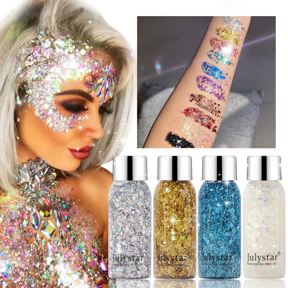 Body Glitter Sequins Gel Longlasting Liquid Face Shimmer Multicolor Eye Shadow for Party Music Festival Makeup Accessory 30ml Oasis Select