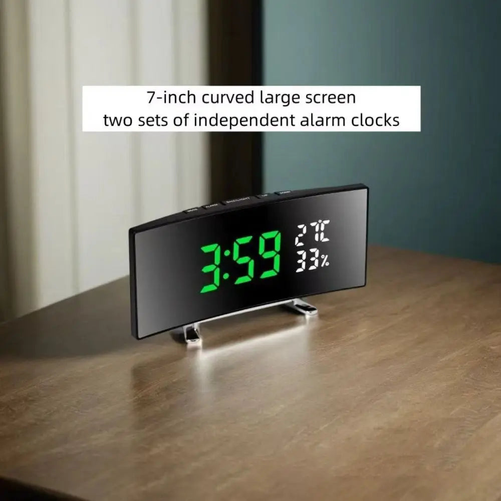 Curved LED Digital Alarm Clock | Large Screen, Dual Alarm & Dimmer