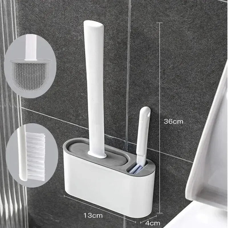 Wall Hanging Toilet Cleaning WC Brush Holder Long Handled Silicone Water Proof Quick Drying Soft Bristles Bathroom Accessories Oasis Select