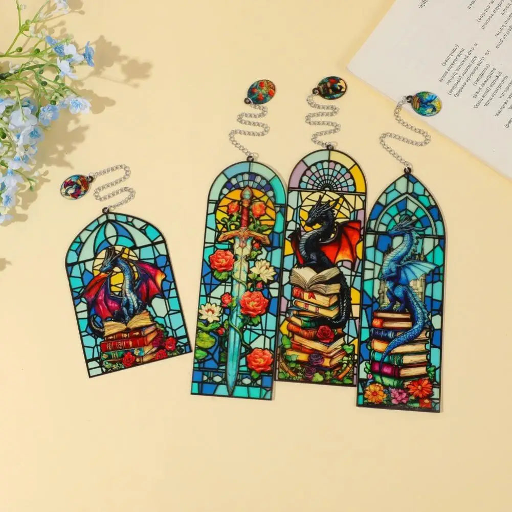 Vintage Stained Glass Dragon Bookmark Fourth Wing Fantasy Stationery Book Lover Gifts Reading Book Accessories Oasis Select