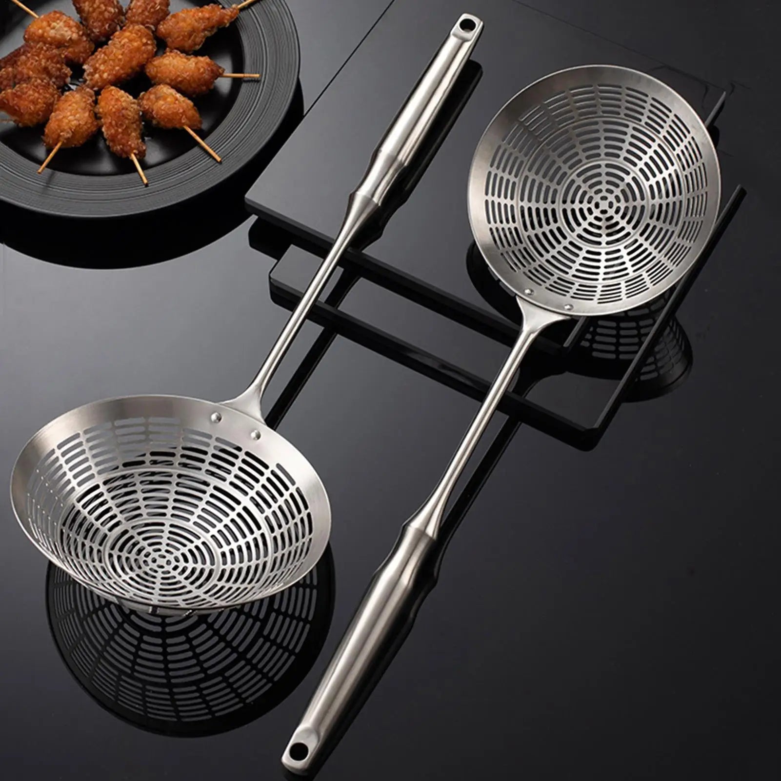 Spider Strainer Stainless Steel Slotted Kitchen Tools Fryer Pasta Spoon Spider Skimmer for French Fries Dumplings Vegetable Oasis Select