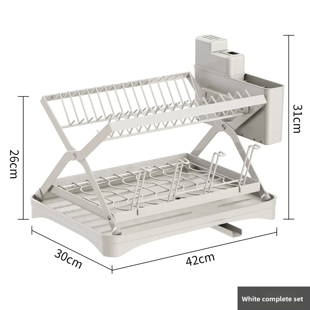 Kitchen Storage Dish Rack Foldable Household Multifunctional Storage Drain Dish Rack Oasis Select White suit