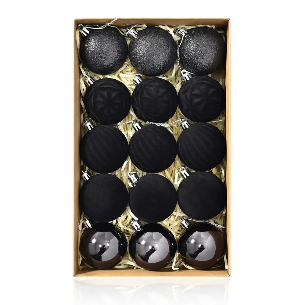 16PCS Flocked Christmas Ball Ornaments Velvet Xmas Tree Hanging Pendent Sparkling Powder Decorative Balls Christmas Decoration Oasis Select Black