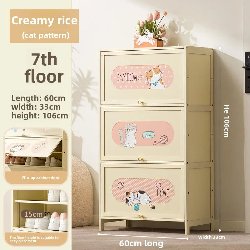 Household indoor large-capacity floor-to-ceiling multi-layer shoe rack entrance integrated dust-proof cartoon locker Oasis Select Seven floors 60
