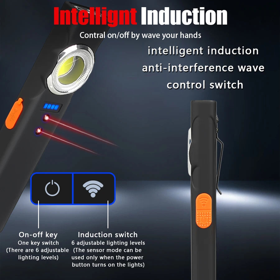 MINI USB Rechargeable LED Flashlight Portable Tail Magnet Flashlight Super Bright Camping Lantern Side COB Emergency Light Oasis Select