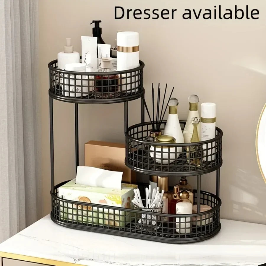 Multi Layer Kitchen Organizer Fruit Vegetable Shelf Bathroom Makeup Storage Desktop Dim Sum Storage Basket Kitchen Accessories Oasis Select black