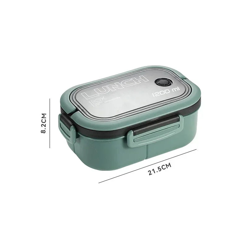 1200ML 2 Layer Bento Lunch Box With Spoon Fork, Kid High Capacity Microwae Food Containers Portable Leakproof Office Camping Oasis Select Green 2 1200ml