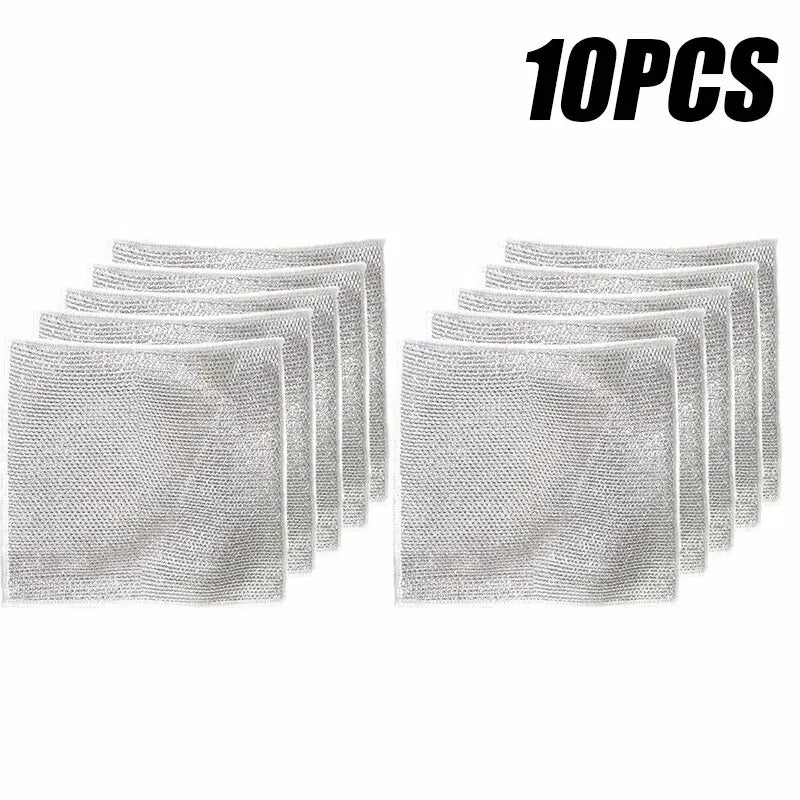 10-Pack Magic Dishcloth Silver Wire Microfiber Sponge Scrubber
