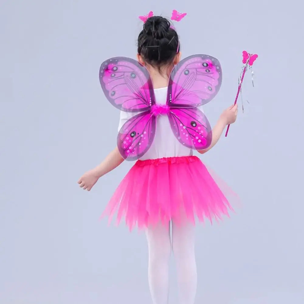 Simulation Butterfly Wings Pointed Tutu Skirt Headband Wand Adult Kids 3/4Pcs Fairy Costume Set Princess Girls Party Gift Oasis Select