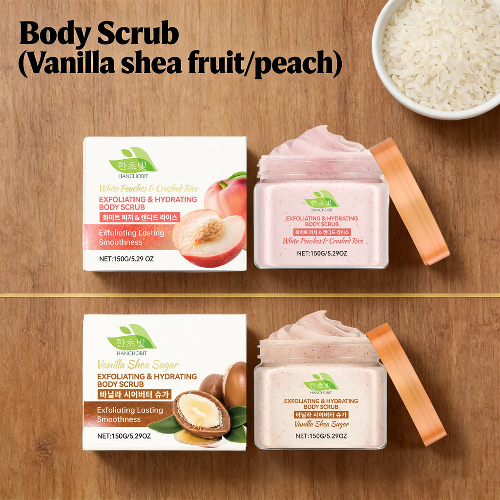 White Peach / Vanilla Shea Fruit Exfoliating Body Scrub for Dead Skin Removal Deep Cleansing Pore Shrinking Nourishing Skin Care Oasis Select