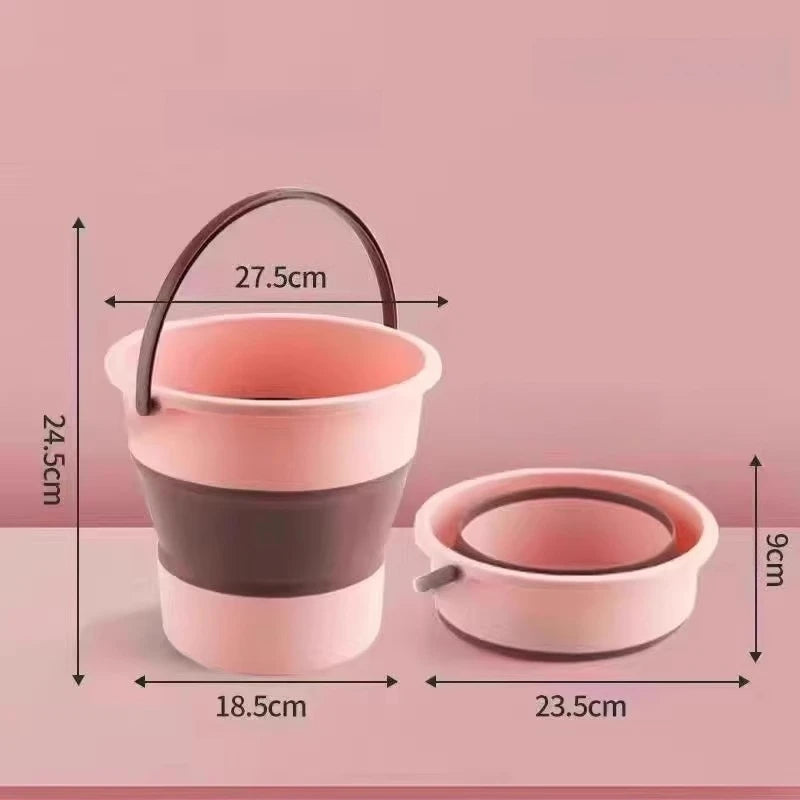 Folding bucket Portable station wagon Car fishing bucket Household large-capacity bathing foot bucket Thickened plastic Oasis Select pink M