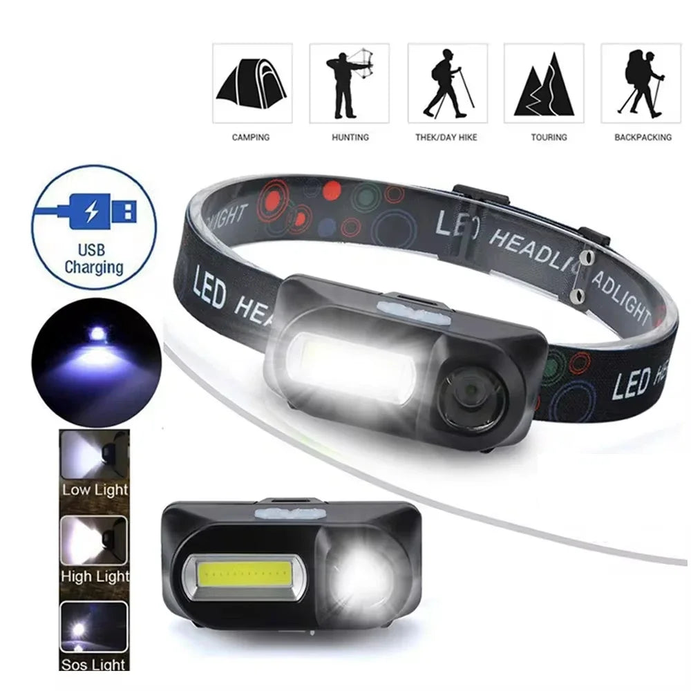 Fishing LED Headlamp Camping Light Portable Mini XPE COB USB Head Lamp Fishing Headlight Flashlight Torch Use 18650 Oasis Select
