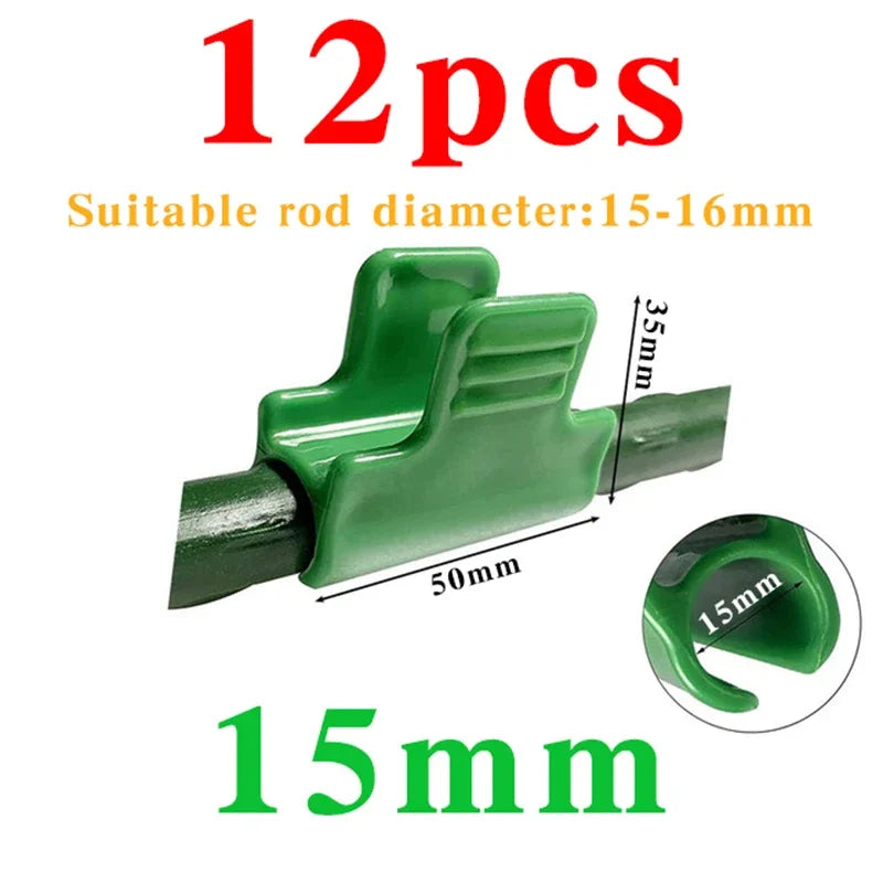12Pcs Greenhouse Film Clamps Garden Tarpaulin Netting Tunnel Hoop Pipe Clamp Shed Row Cover Shading Frame Support Planting Tools Oasis Select Green-15mm(diameter)